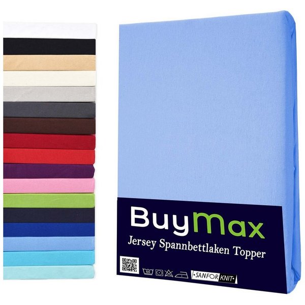 Buymax Spannbettlaken Topper, Spannbetttuch für Topper bis 12 cm Höhe, 100% Baumwolle Jersey, Jersey, Gummizug: Rundumgummi, (1 Stück), Pflegeleicht und Atmungs