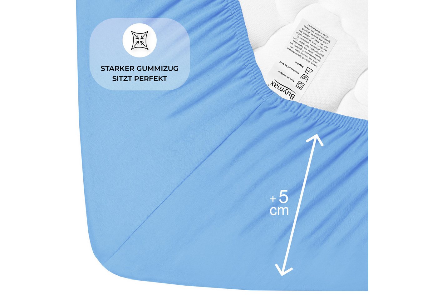 Buymax Spannbettlaken Topper, Spannbetttuch für Topper bis 12 cm Höhe, 100% Baumwolle Jersey, Jersey, Gummizug: Rundumgummi, (1 Stück), Pflegeleicht und Atmungs – Bild 4 von 5