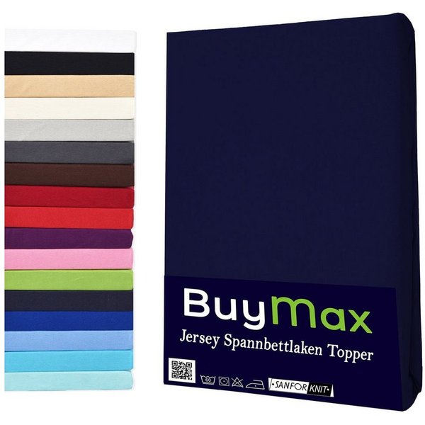 Buymax Spannbettlaken Topper, Spannbetttuch für Topper bis 12 cm Höhe, 100% Baumwolle Jersey, Jersey, Gummizug: Rundumgummi, (1 Stück), Pflegeleicht und Atmungs