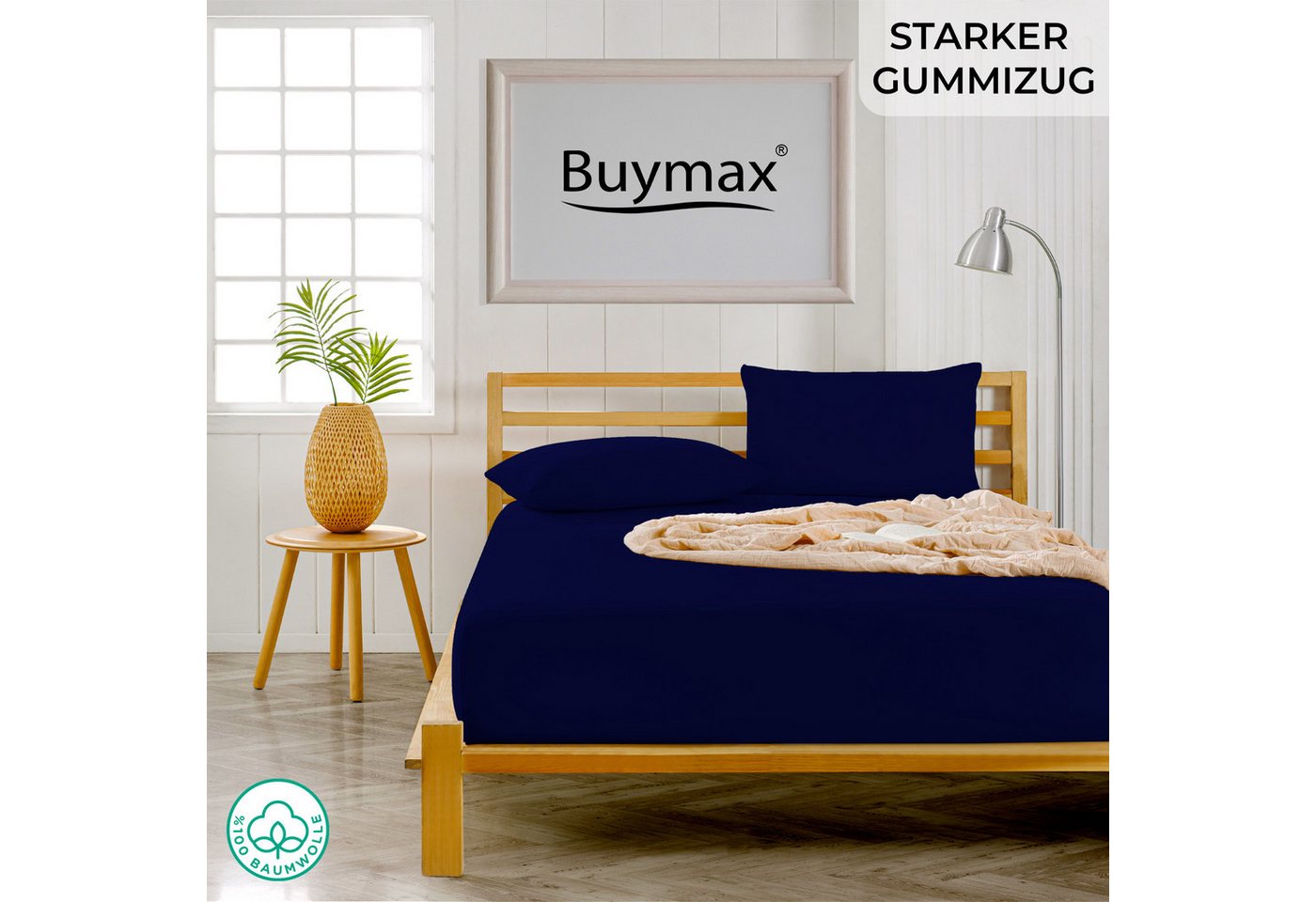 Buymax Spannbettlaken Topper, Spannbetttuch für Topper bis 12 cm Höhe, 100% Baumwolle Jersey, Jersey, Gummizug: Rundumgummi, (1 Stück), Pflegeleicht und Atmungs – Bild 2 von 5