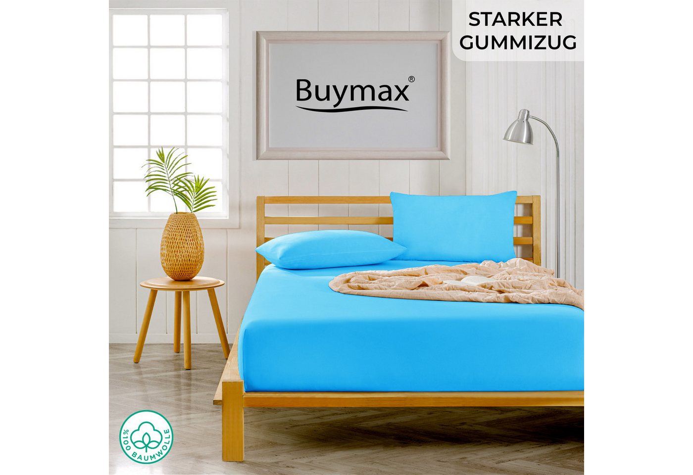 Buymax Spannbettlaken Topper, Spannbetttuch für Topper bis 12 cm Höhe, 100% Baumwolle Jersey, Jersey, Gummizug: Rundumgummi, (1 Stück), Pflegeleicht und Atmungs – Bild 2 von 5