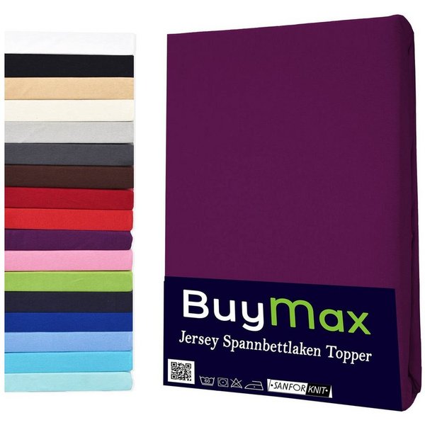 Buymax Spannbettlaken Topper, Spannbetttuch für Topper bis 12 cm Höhe, 100% Baumwolle Jersey, Jersey, Gummizug: Rundumgummi, (1 Stück), Pflegeleicht und Atmungs