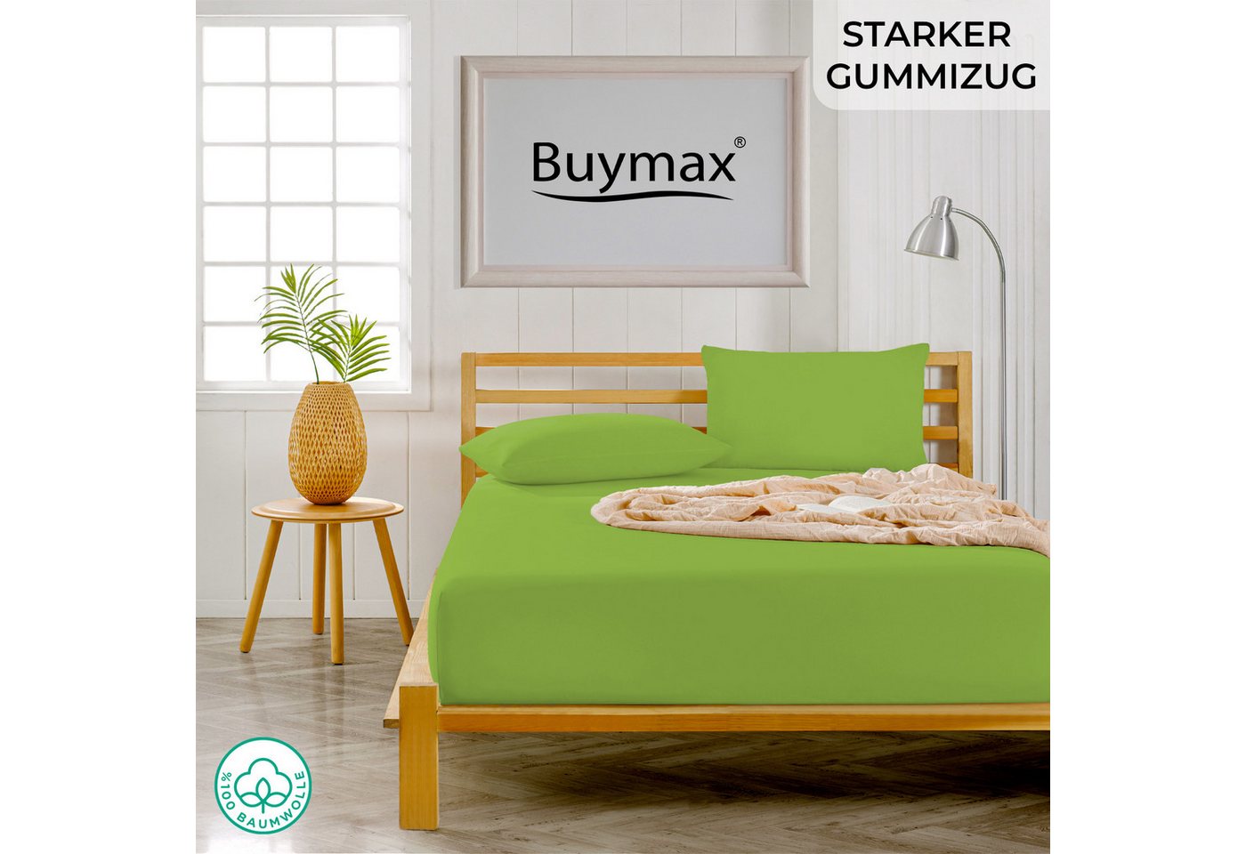 Buymax Spannbettlaken Topper, Spannbetttuch für Topper bis 12 cm Höhe, 100% Baumwolle Jersey, Jersey, Gummizug: Rundumgummi, (1 Stück), Pflegeleicht und Atmungs – Bild 2 von 5
