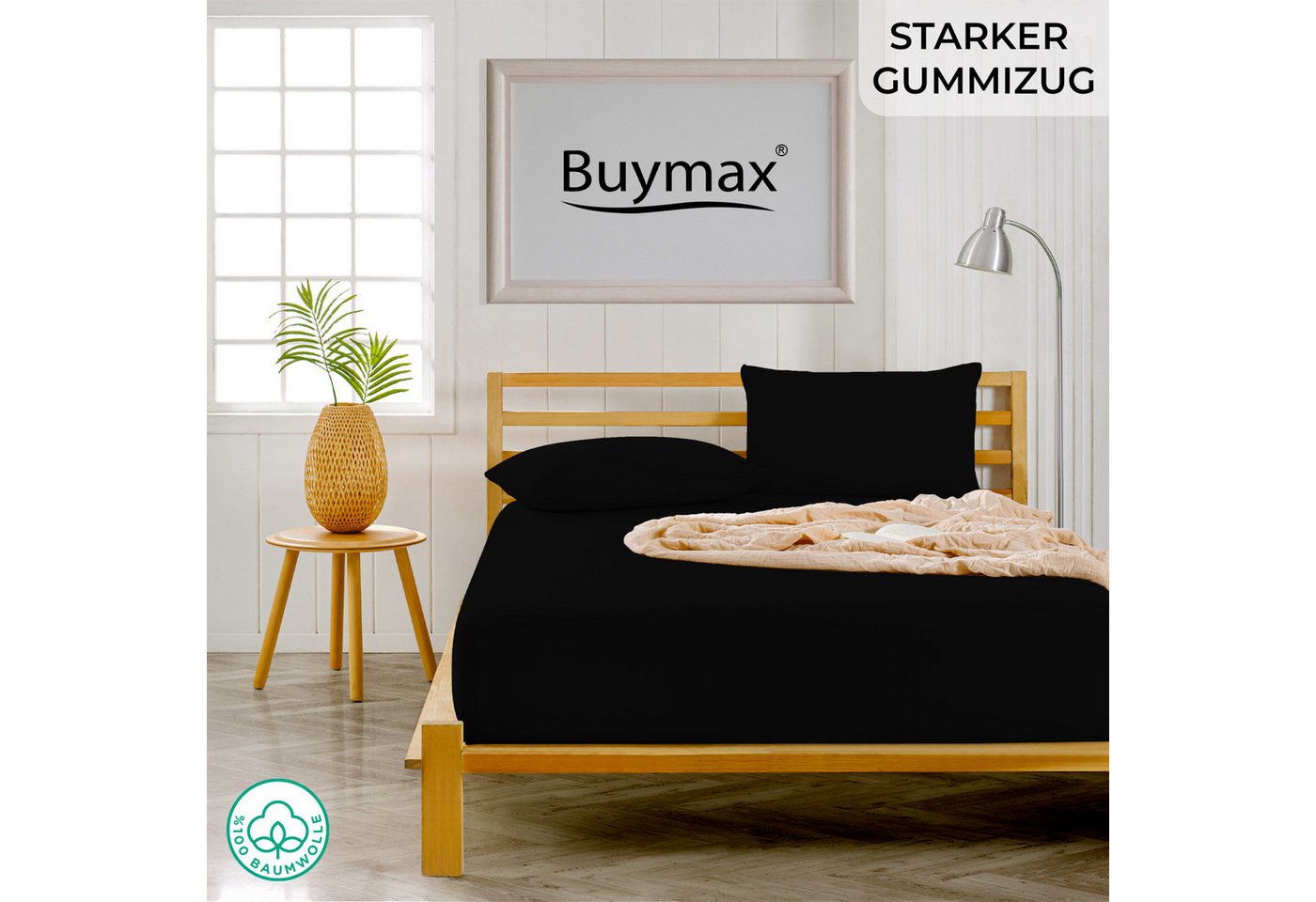 Buymax Spannbettlaken Topper, Spannbetttuch für Topper bis 12 cm Höhe, 100% Baumwolle Jersey, Jersey, Gummizug: Rundumgummi, (1 Stück), Pflegeleicht und Atmungs – Bild 2 von 5