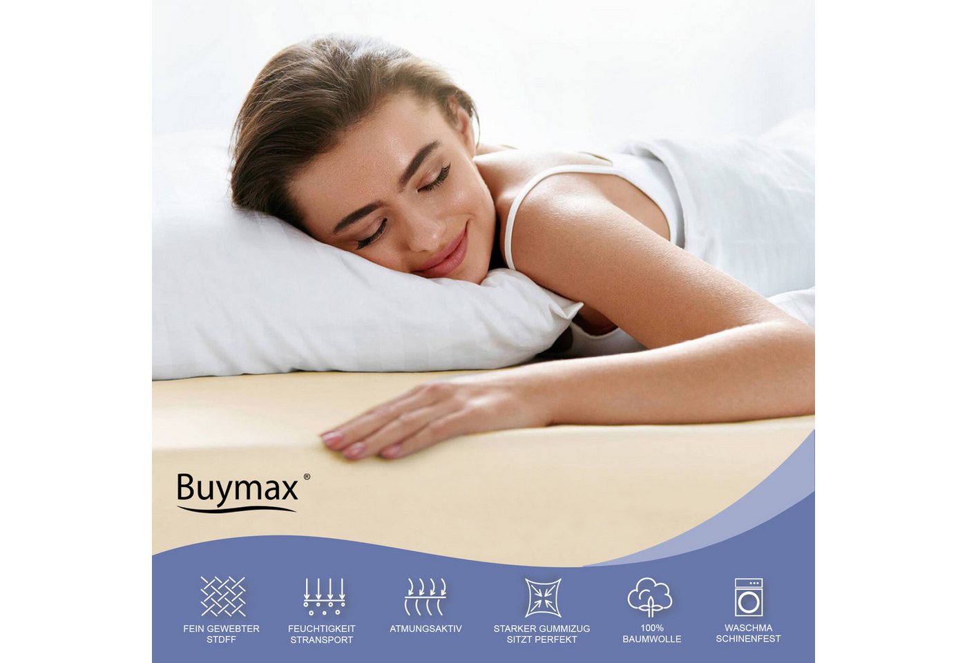 Buymax Spannbettlaken XL Boxspringbett, Jersey, Gummizug: Rundumgummizug, (1 Stück), 100% Baumwolle, 160 g/m², passend für Boxspringbetten und Wasserbetten – Bild 5 von 5