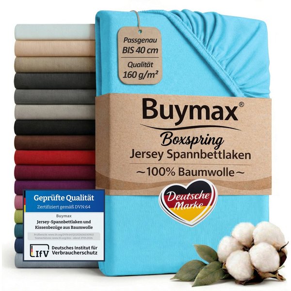 Buymax Spannbettlaken XL Boxspringbett, Jersey, Gummizug: Rundumgummizug, (1 Stück), 100% Baumwolle, 160 g/m², passend für Boxspringbetten und Wasserbetten