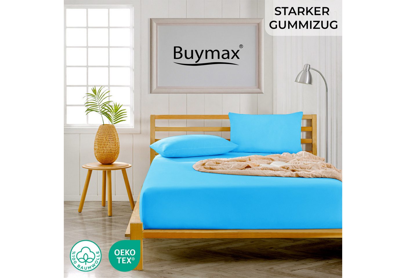 Buymax Spannbettlaken XL Boxspringbett, Jersey, Gummizug: Rundumgummizug, (1 Stück), 100% Baumwolle, 160 g/m², passend für Boxspringbetten und Wasserbetten – Bild 2 von 5