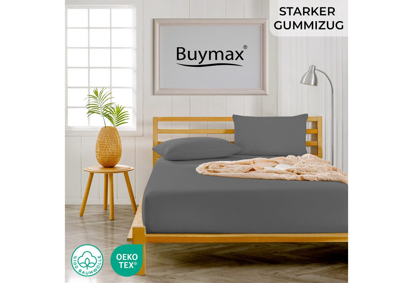 Buymax Spannbettlaken XL Boxspringbett, Jersey, Gummizug: Rundumgummizug, (1 Stück), 100% Baumwolle, 160 g/m², passend für Boxspringbetten und Wasserbetten – Bild 2 von 5