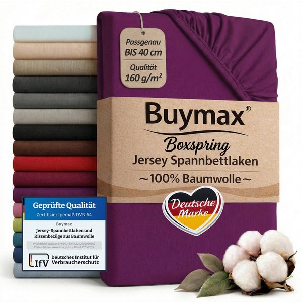 Buymax Spannbettlaken XL Boxspringbett, Jersey, Gummizug: Rundumgummizug, (1 Stück), 100% Baumwolle, 160 g/m², passend für Boxspringbetten und Wasserbetten