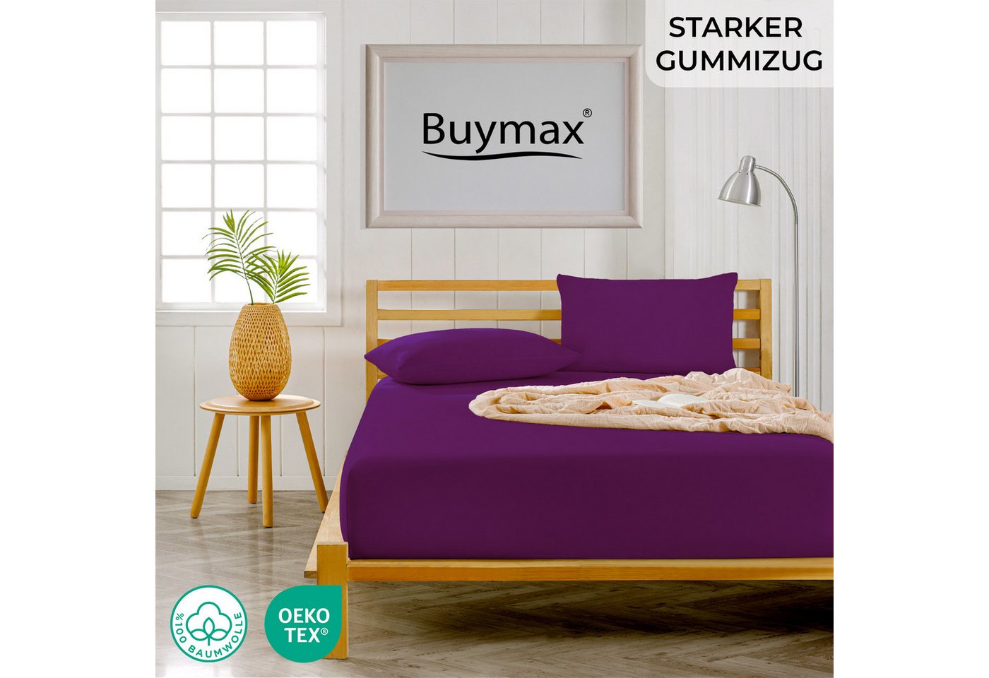 Buymax Spannbettlaken XL Boxspringbett, Jersey, Gummizug: Rundumgummizug, (1 Stück), 100% Baumwolle, 160 g/m², passend für Boxspringbetten und Wasserbetten – Bild 2 von 5