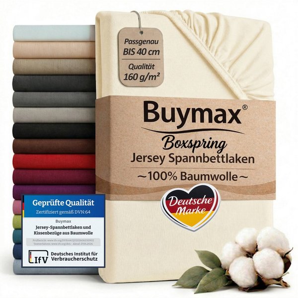 Buymax Spannbettlaken XL Boxspringbett, Jersey, Gummizug: Rundumgummizug, (1 Stück), 100% Baumwolle, 160 g/m², passend für Boxspringbetten und Wasserbetten