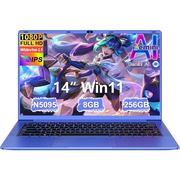 bvate 2026 14-Zoll-Laptop-Computer, 8 GB DDR4, Quad-Core N5095 CPU Notebook Notebook (OTHER, N5095, 8 GB, 256 GB SSD, 180° Drehung/Low Blue Light-Zertifizierung