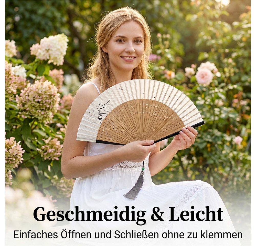 Bwecuy Handfächer Faltbare Fächer, Bambusfächer mit Quaste für Geburtstagsgeschenke, Tanzen, Cosplay, Hochzeit, Party, Requisiten-Dekoration – Bild 5 von 5