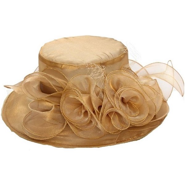 Bwecuy Sonnenhut Damenhut mit breiter Krempe, Blumen- und Blattdekor ideal für Hochzeit, Kirche und Tea Party