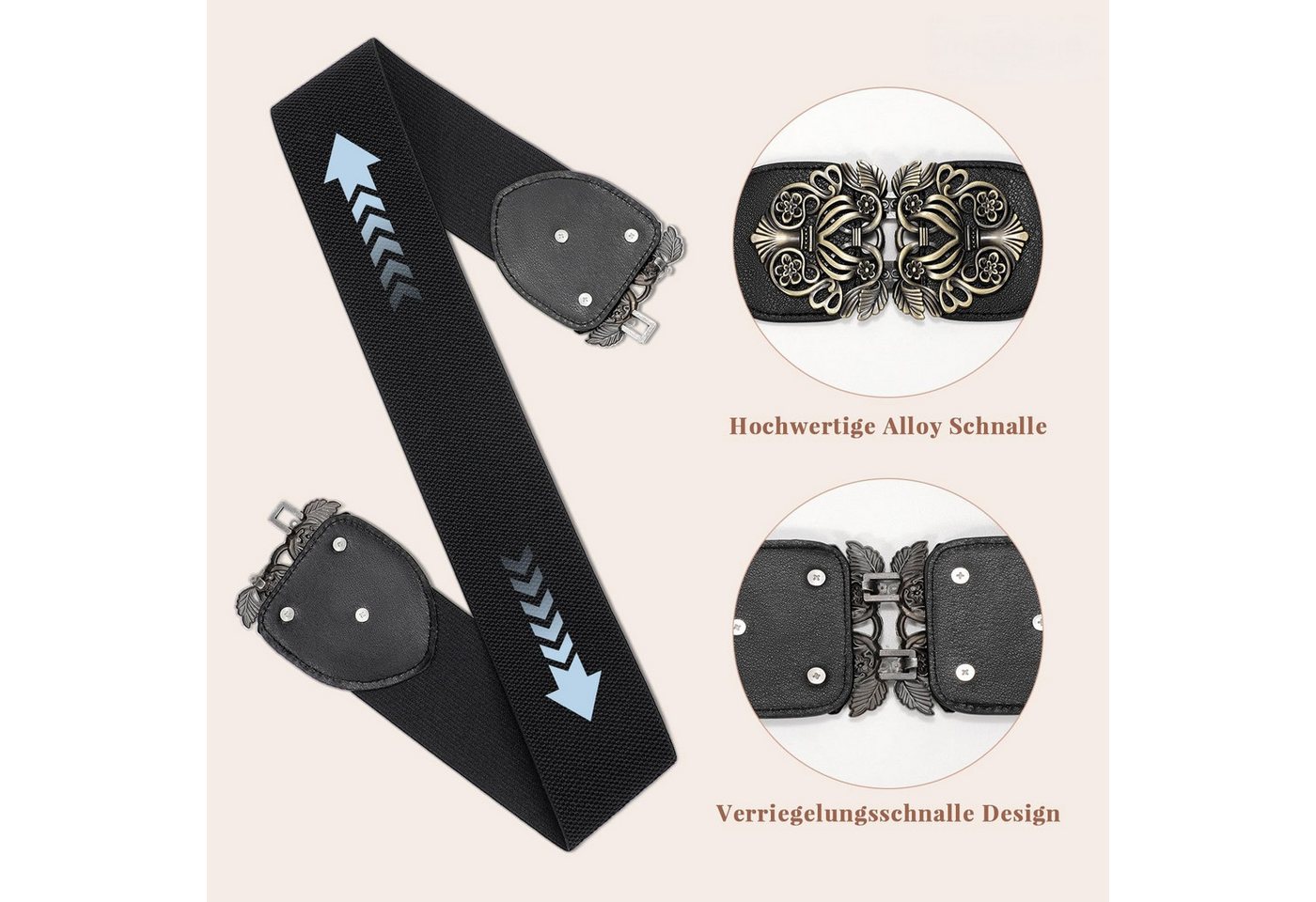 Bwecuy Taillengürtel Breiter Elastischer Taillengürtel für Frauen, Breite Retro Mode Cinch Damen Vintage Stretchy Taille Gürtel für Kleider – Bild 5 von 5