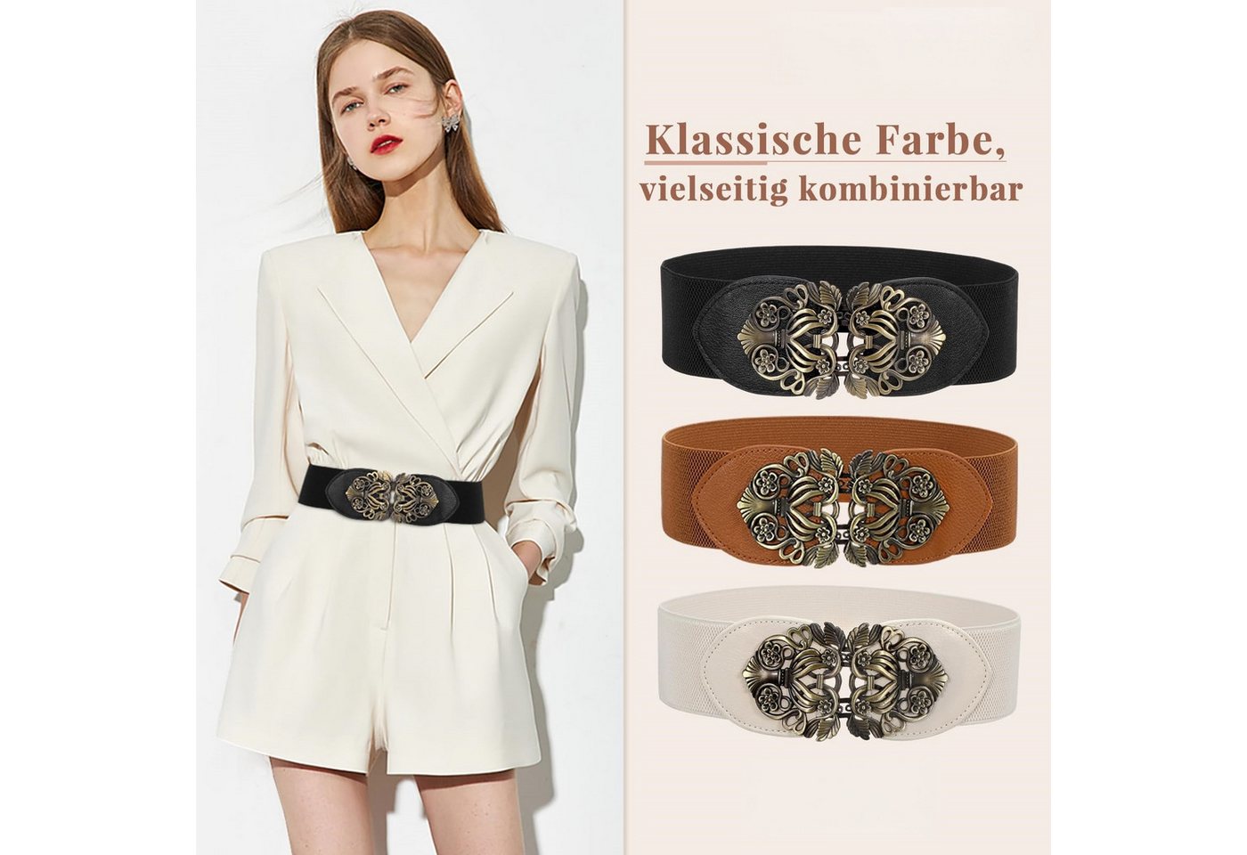 Bwecuy Taillengürtel Breiter Elastischer Taillengürtel für Frauen, Breite Retro Mode Cinch Damen Vintage Stretchy Taille Gürtel für Kleider – Bild 3 von 5