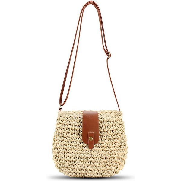 Bwecuy Umhängetasche Damen Strohtasche Boho Sommer Strandtasche mit Reißverschluss, Kleine Crossbody Schultertasche handgeflochten für Urlaub, Beach