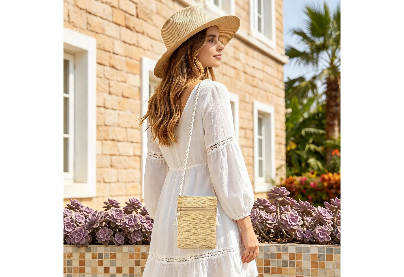 Bwecuy Umhängetasche Strohtasche Damen Boho Stroh Handytasche Vintage Strandtasche (mit Reißverschluss), Strand Stroh Handtasche Crossbody Tasche für Damenreise – Bild 2 von 5