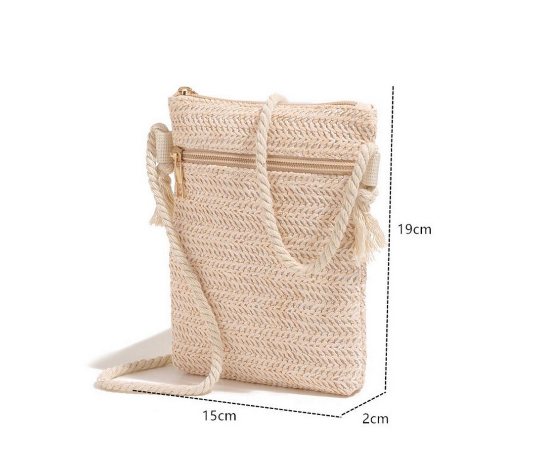 Bwecuy Umhängetasche Strohtasche Damen Boho Stroh Handytasche Vintage Strandtasche (mit Reißverschluss), Strand Stroh Handtasche Crossbody Tasche für Damenreise – Bild 4 von 5
