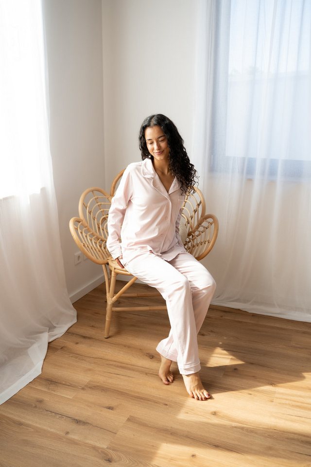 By Louise Schlafanzug Sleep Chic (Set, 2 tlg., 2-teilig) Damen Pyjama Button Down Langarm geknöpft – Bild 4 von 5