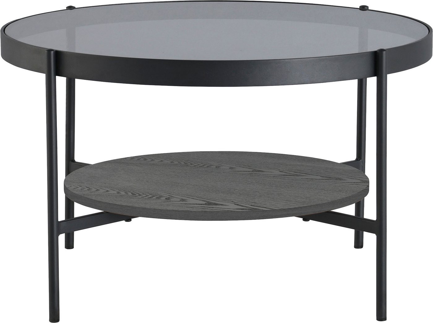 byLIVING Couchtisch Ohio, mit Rauchglas, Ablage aus Echtholzfurnier, rund, D 73,5 / H 42,5 cm – Bild 4 von 5