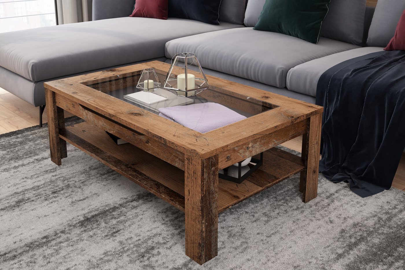 byLIVING Couchtisch RALPH, Tischplatte mit Glaseinlage, Stauraum, 1 Schubkasten, Rollschubführung – Bild 2 von 5