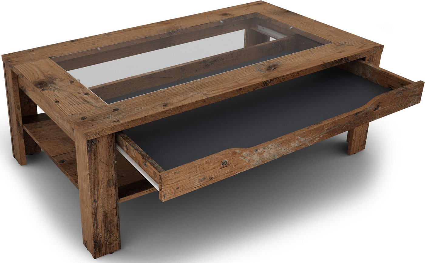 byLIVING Couchtisch RALPH, Tischplatte mit Glaseinlage, Stauraum, 1 Schubkasten, Rollschubführung – Bild 4 von 5