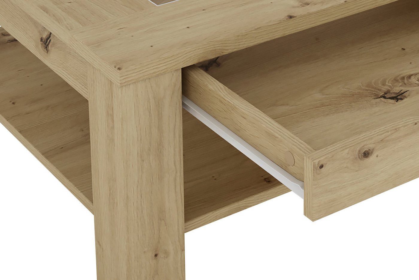 byLIVING Couchtisch RALPH, Artisan Eiche, Old Wood oder weiß, 1 Schubkasten, Glaseinlageplatte – Bild 5 von 5