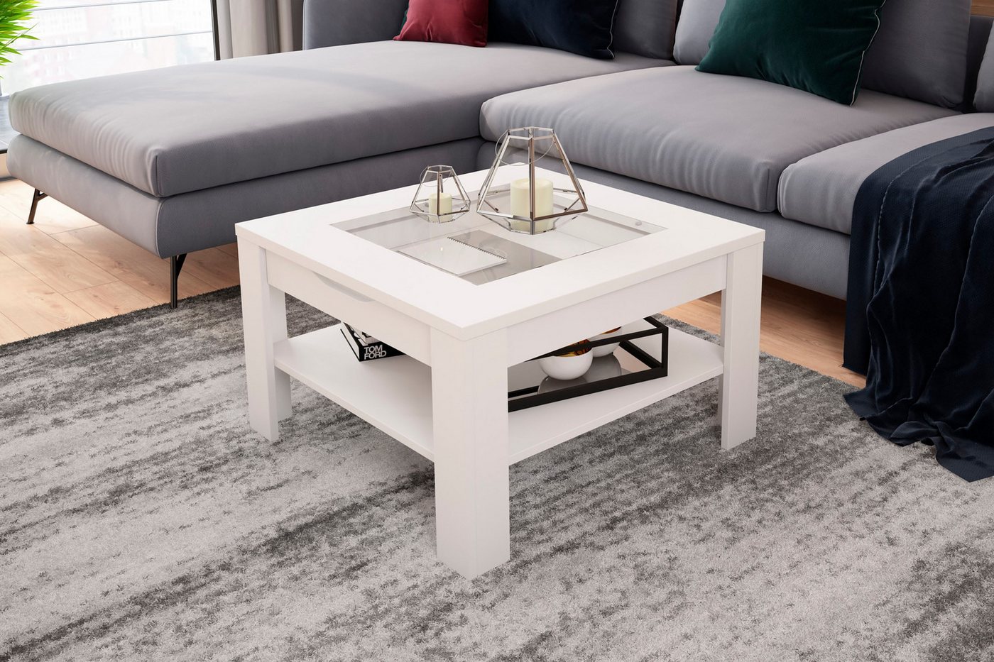 byLIVING Couchtisch RALPH, Artisan Eiche, Old Wood oder weiß, 1 Schubkasten, Glaseinlageplatte – Bild 2 von 5