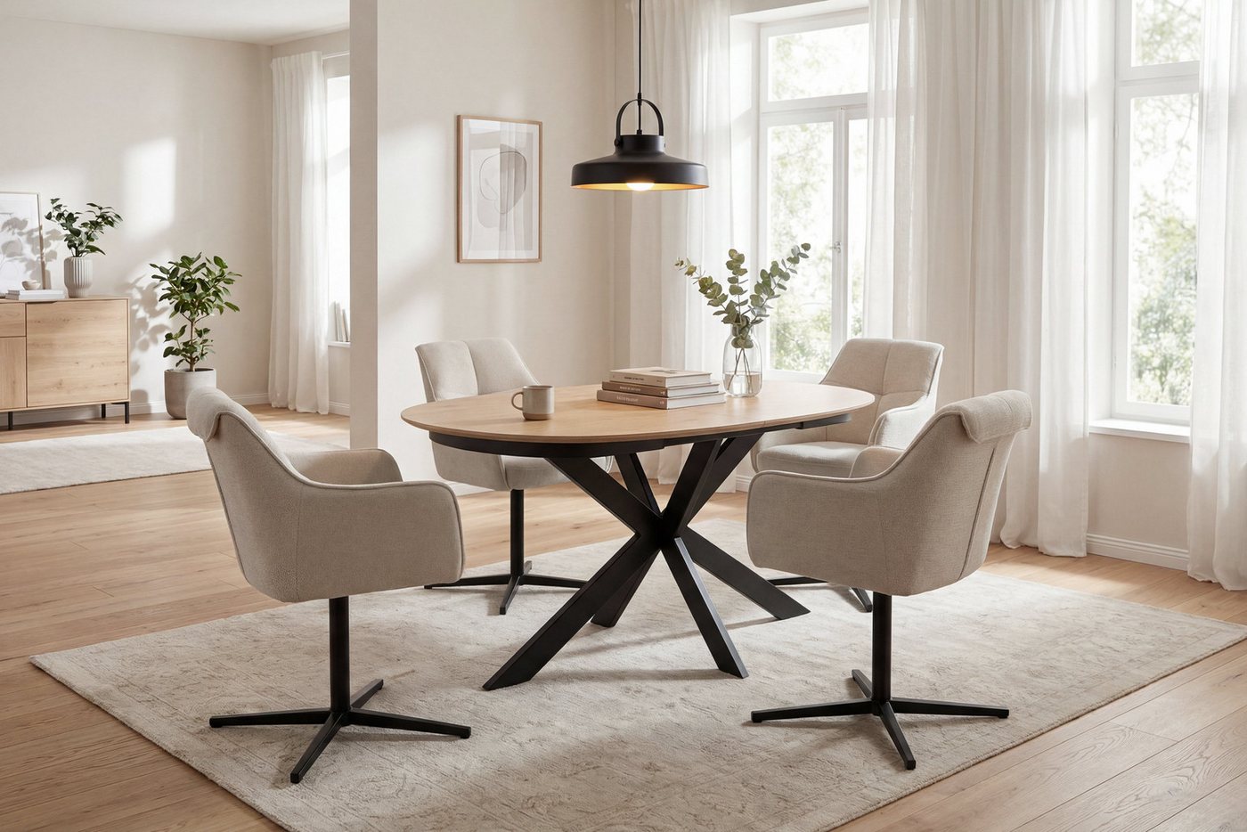 byLIVING Esstisch NEVADA, Tischplatte Eiche natur, bis 100 kg, Säule (X-förmig), Mittelauszug – Bild 2 von 5