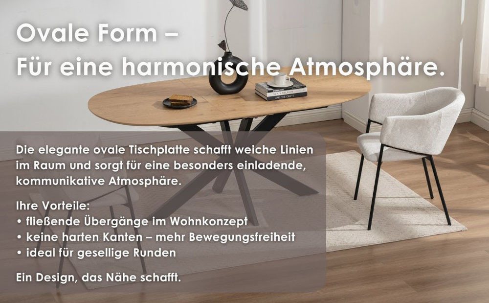 byLIVING Esstisch NEVADA, Tischplatte Eiche natur, bis 100 kg, Säule (X-förmig), Mittelauszug – Bild 4 von 5