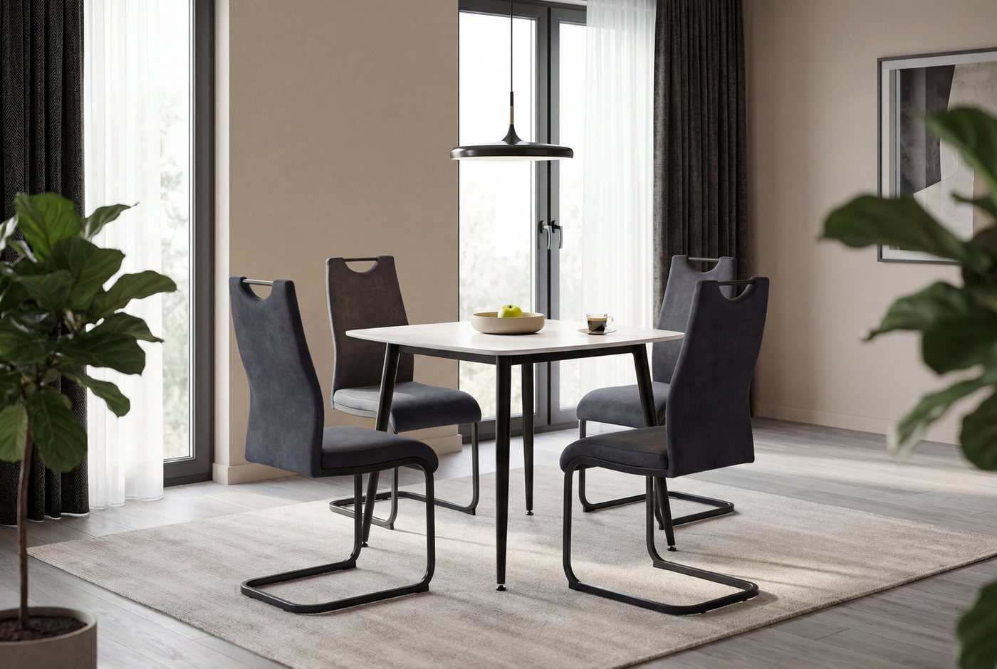byLIVING Esstisch VERONA, Tischplatte weiß, bis 100 kg, 4-Fußgestell, 4 Sitzplätze – Bild 2 von 5