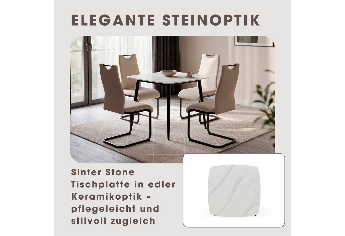 byLIVING Esstisch VERONA, Tischplatte weiß, bis 100 kg, 4-Fußgestell, 4 Sitzplätze – Bild 3 von 5