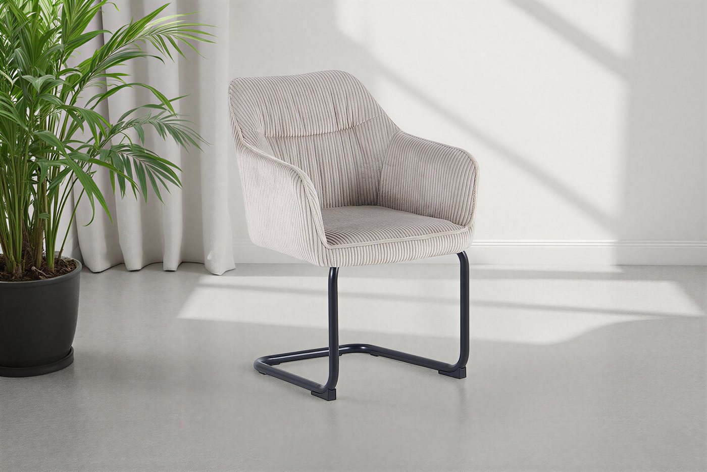 byLIVING Freischwinger ELBA (Set, 2 St), Grob-Cord, 110 kg, 180° drehbar Rückholfunktion, Schwingstuhlgestell – Bild 2 von 5