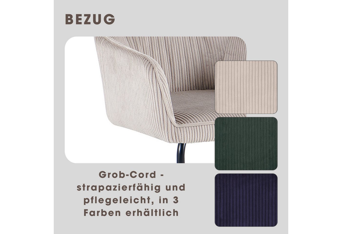 byLIVING Freischwinger ELBA (Set, 2 St), Grob-Cord, 110 kg, 180° drehbar Rückholfunktion, Schwingstuhlgestell – Bild 4 von 5