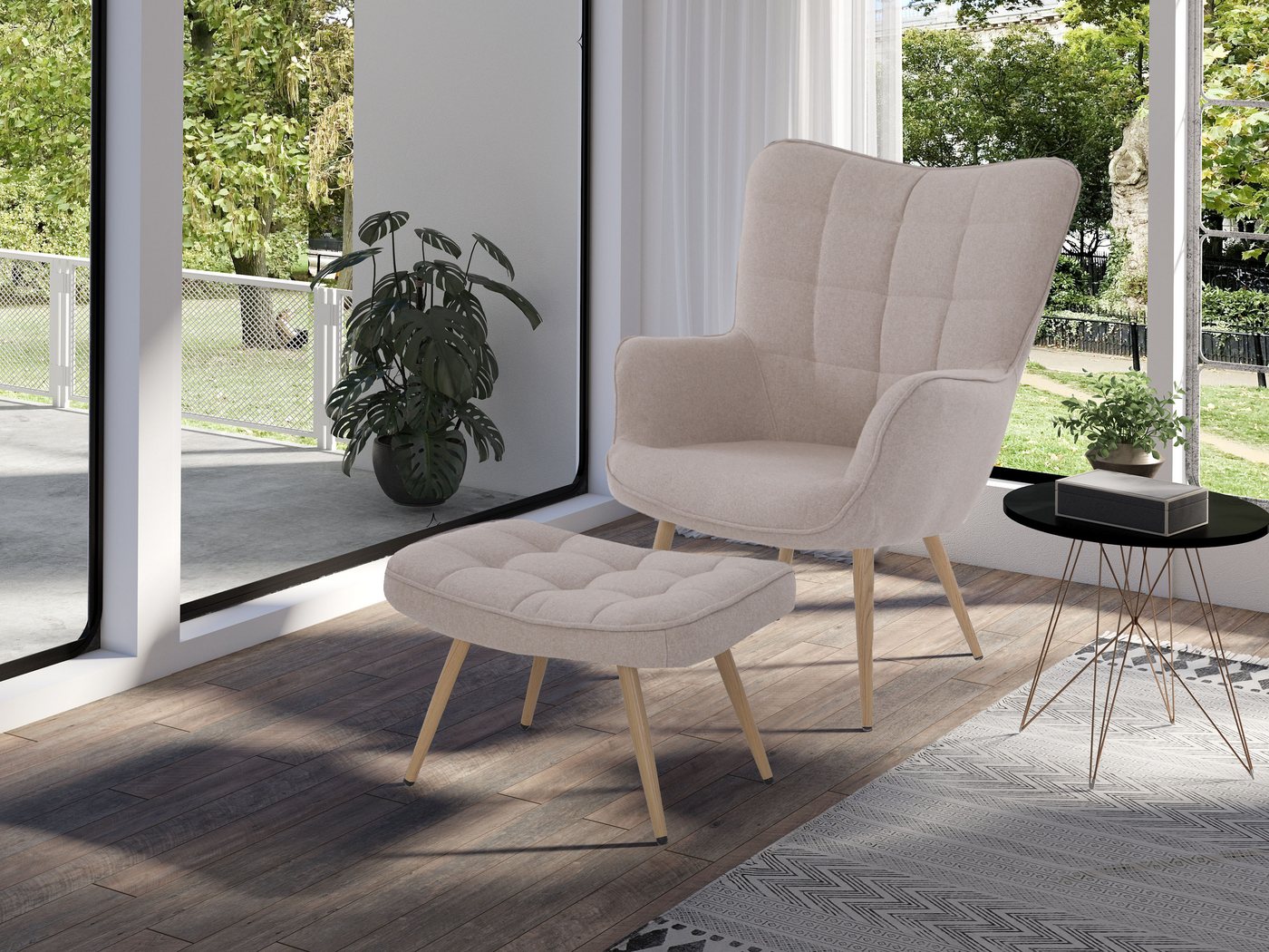 byLIVING Hocker UTA, Bezug Webstoff oder Samt, Schaumstoff – Bild 2 von 5
