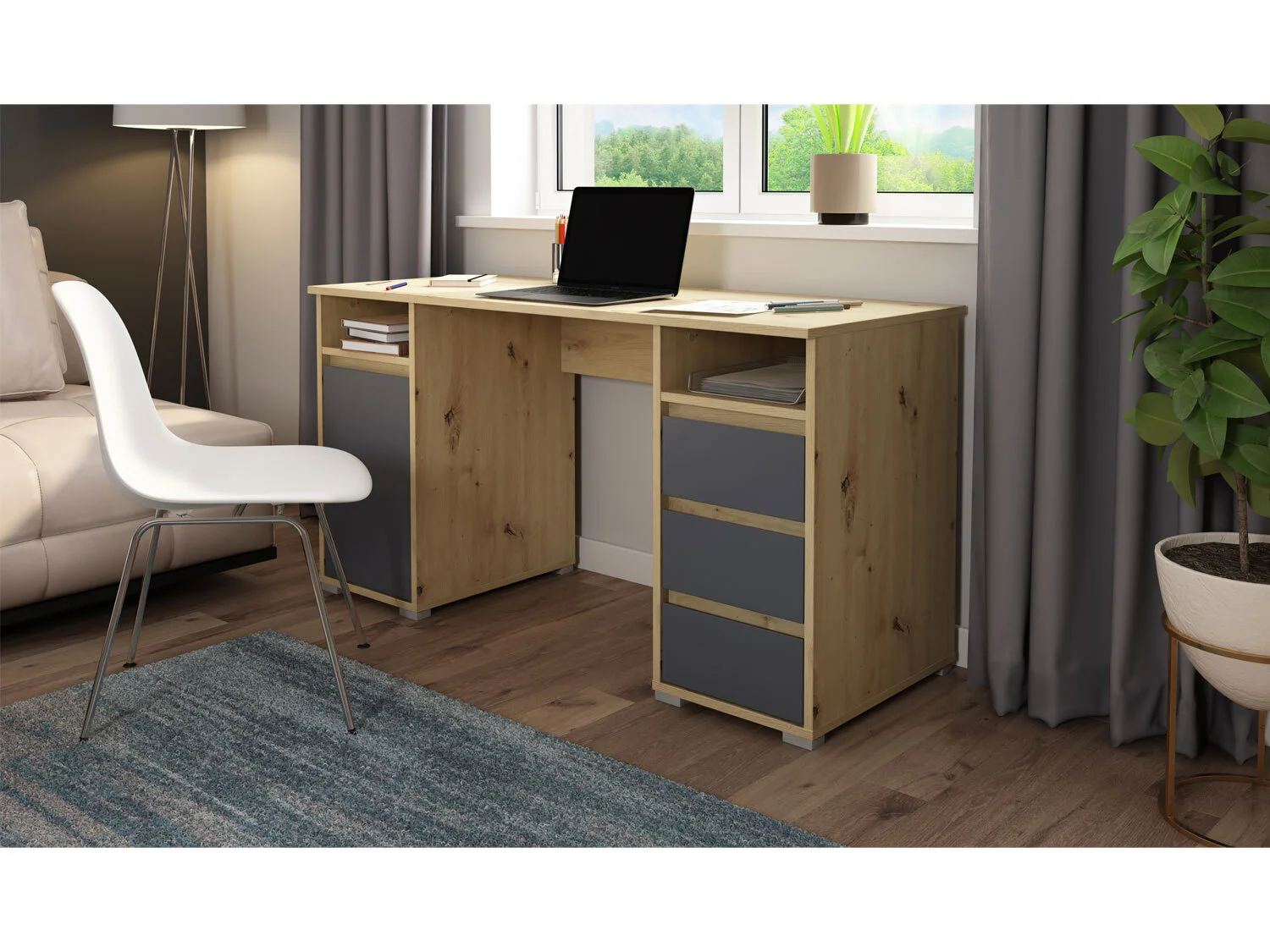 BYLIVING Schreibtisch Lobo (Artisan Eiche / Anthrazit) – Bild 2 von 4