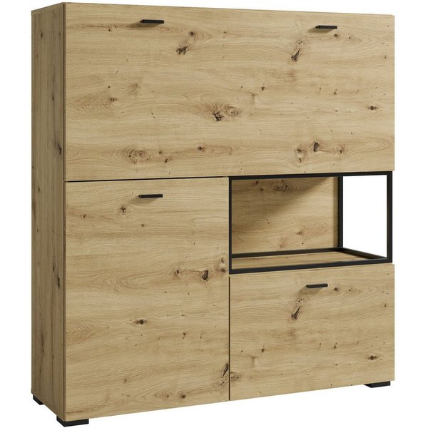 byLIVING Sekretär FRAME, Artisan Eiche (Eiche-Optik)/schwarz, 1 Türen, 2 Klapptür, B 120 cm