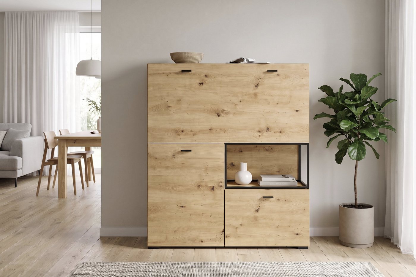byLIVING Sekretär FRAME, Artisan Eiche (Eiche-Optik)/schwarz, 1 Türen, 2 Klapptür, B 120 cm – Bild 2 von 5