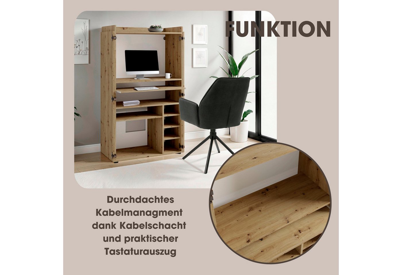 byLIVING Sekretär Janne, platzsparende Arbeitslösung für den Wohnraum mit viel Stauraum – Bild 4 von 5