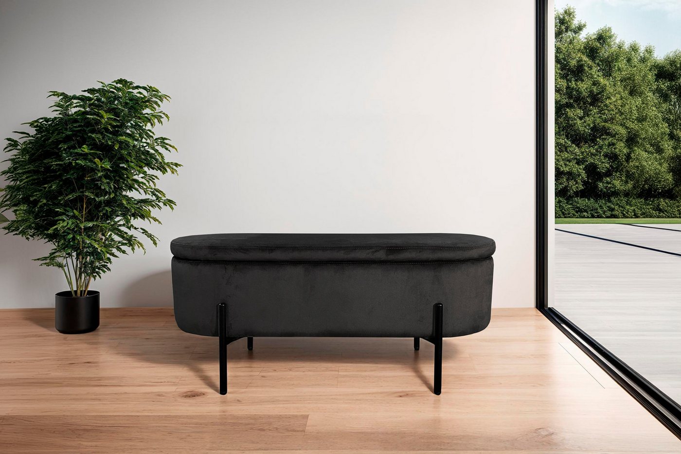 byLIVING Sitzbank NOVA, Samt, mit Stauraum/Truhe, Innenmaß Truhe 26,5 x 83cm, Höhe: 19 cm – Bild 2 von 5