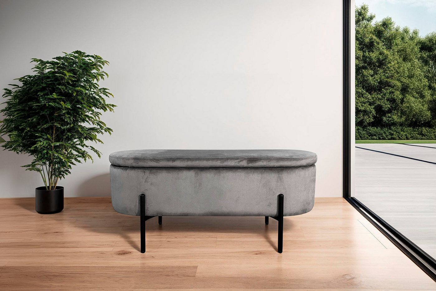 byLIVING Sitzbank NOVA, Samt, mit Stauraum/Truhe, Innenmaß Truhe 26,5 x 83cm, Höhe: 19 cm – Bild 2 von 5