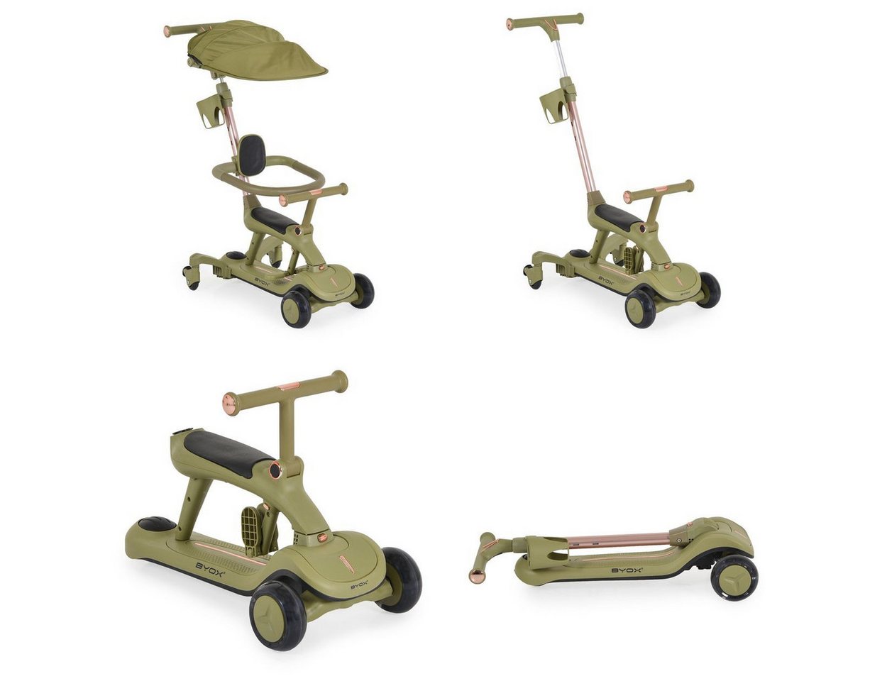 Byox Cityroller Cornet 6 in 1, Rutscher-Funktion, Musik, Becherhalter, Schiebestange, Sitz, klappbar – Bild 5 von 5