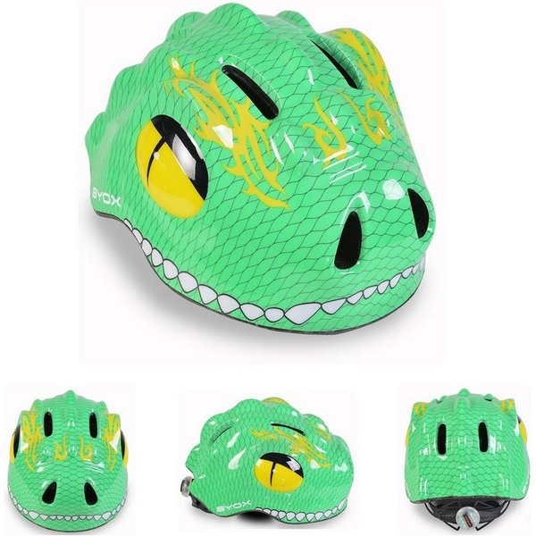 Byox Kinderhelm Y27 Dino, Größe S 48-54 cm, LED-Beleuchtung, 4 Löcher, einstellbar, EPS-Schale