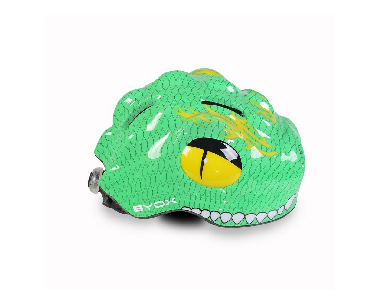 Byox Kinderhelm Y27 Dino, Größe S 48-54 cm, LED-Beleuchtung, 4 Löcher, einstellbar, EPS-Schale – Bild 4 von 5