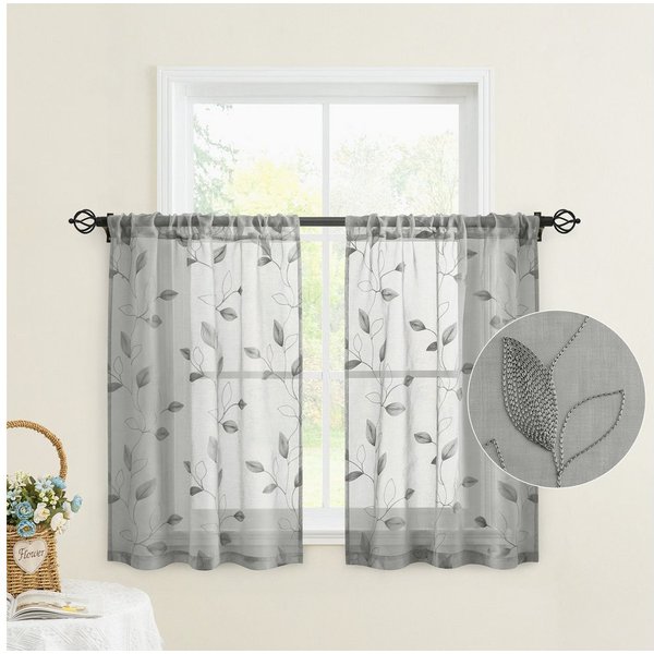 BYSURE Gardine Voile Scheibengardinen modern Wohnzimmer Bistrogardine für Küche, Bad (2 St), Stangendurchzug, transparent, Küchenvorhänge, besticktes Blattmuste