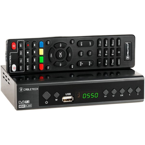 Cabletech DVB-T/C-Tuner mit HEVC-H.265-10-Bit-Decode DVB-T2 Receiver (7-Tage-Programmführer (EPG)