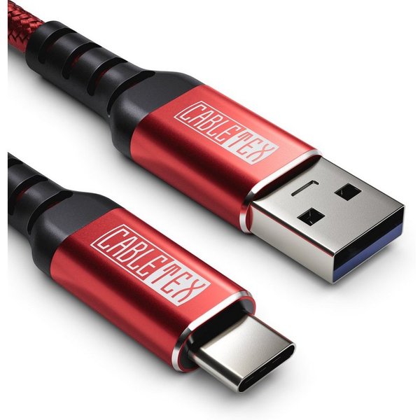 CABLETEX USB C Kabel auf USB 3.1 Typ A Datenkabel USB 3.0 für Smartphones Rot Smartphone-Kabel, USB-A, (150 cm), Nylonmantel