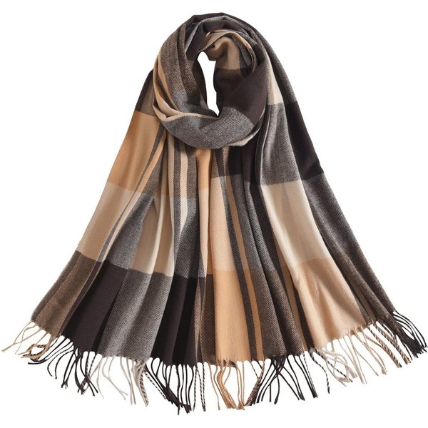 Cachito Modeschal Damen Kariert Oversized Schal mit Fransen, Winterschal Weich Wraps, Karo Fransen Schals Warm für Herbst Winter, Mischfarbe
