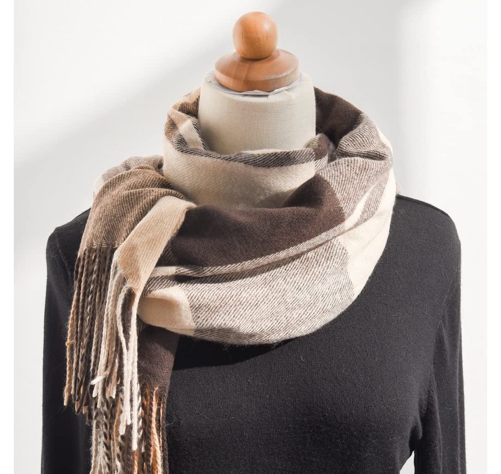 Cachito Modeschal Damen Kariert Oversized Schal mit Fransen, Winterschal Weich Wraps, Karo Fransen Schals Warm für Herbst Winter, Mischfarbe – Bild 4 von 5